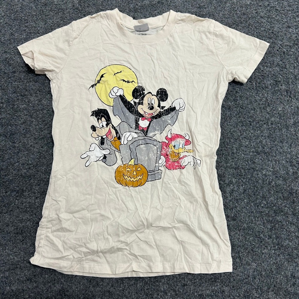 Cotton On T-Shirt Womens Size XXS Beige Disney Halloween Mickey Graphic Tee